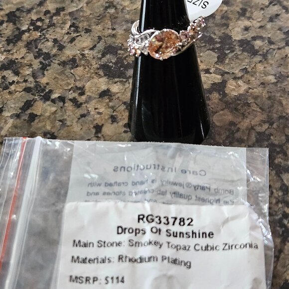 Bomb Party RG33782 "Drops of Sunshine" Smokey Topaz Cubic Zirconia Sz 5 - Picture 5 of 5